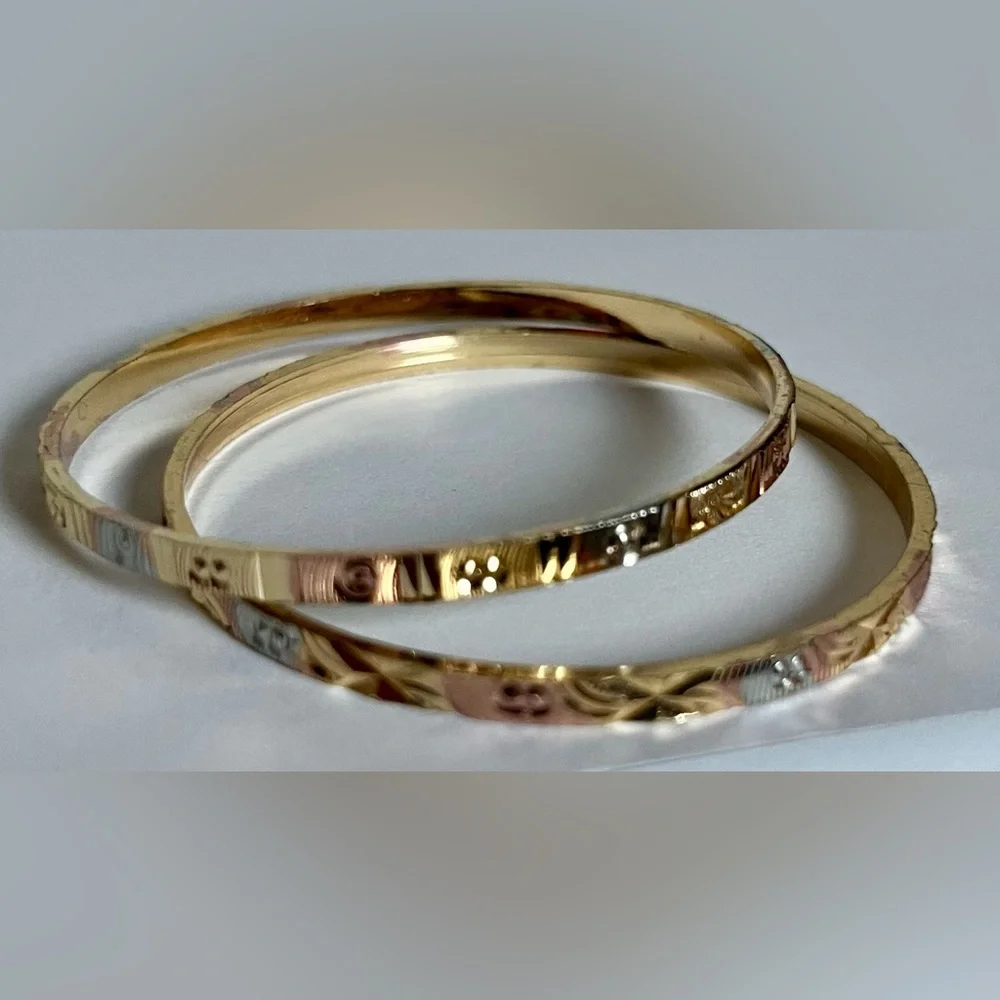 Set of Two Mini Rose Gold & Silver Bangle Metal Bracelet for Toddler Child Baby